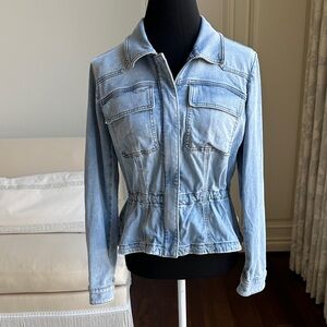 White House Black Market Light Wash Jean Jacket stretchy.